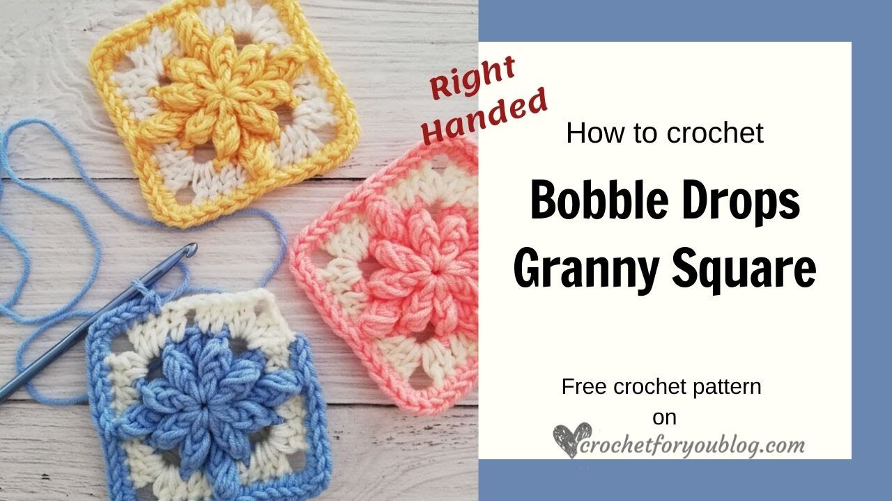 Crochet Bobble Drops Flower Granny Square Easy & Fast Free Pattern Tutorial