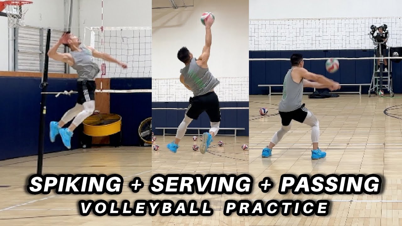 Volleyball Practice : Relaxed Arm Spiking, Jump Serving, Passing Serving Machine