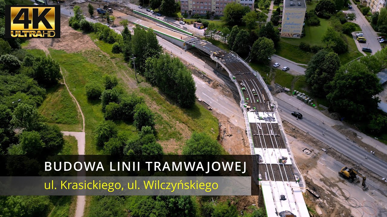 Olsztyn, Budowa Linii Tramwajowej, ul Krasickiego, Wilczyńskiego - 1 lipca | DJI Mini 3 Pro 4K