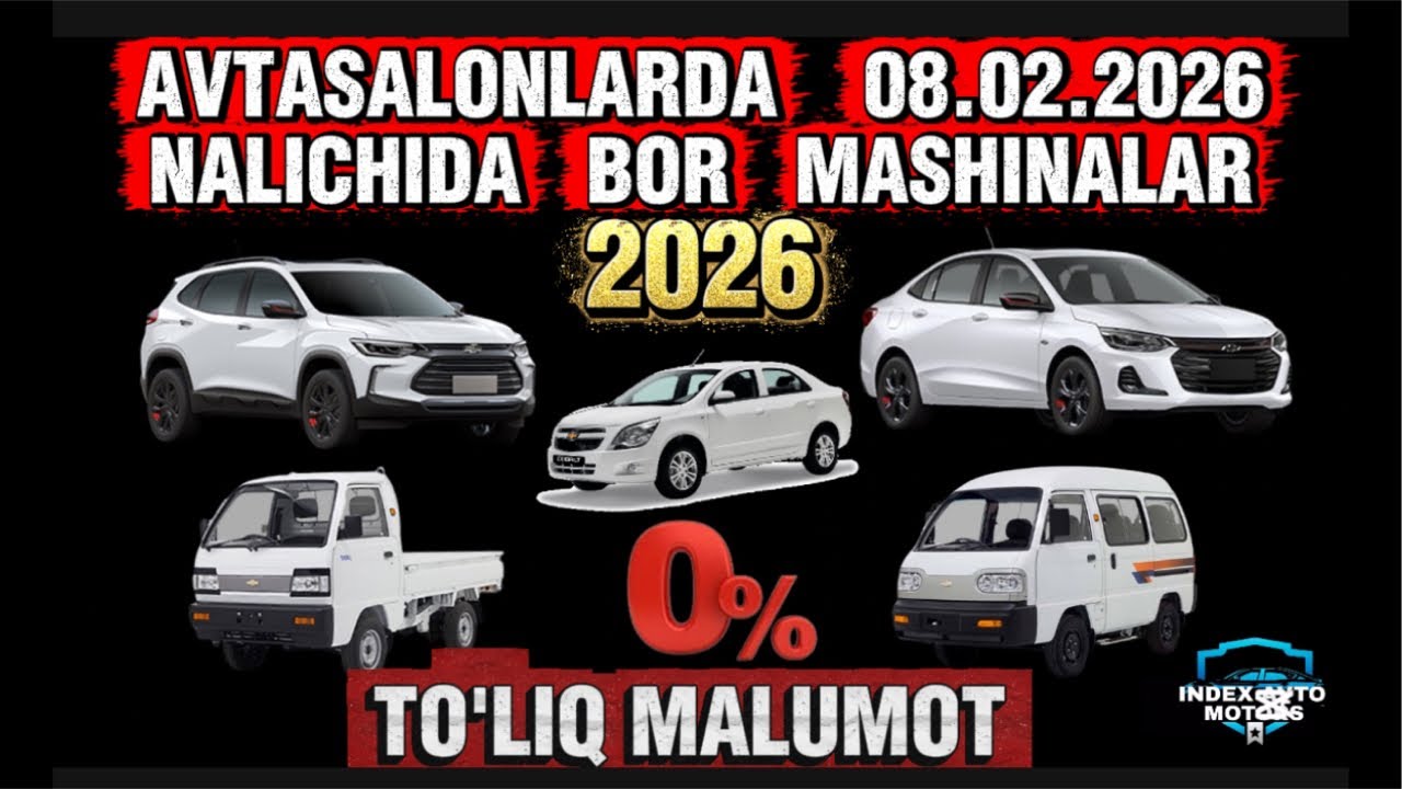 08.02.2026 AVTASALONDA NALICHIDA BOR MASHINALAR#indexavtomotors #damas #labo #onix #tracker #cobalt