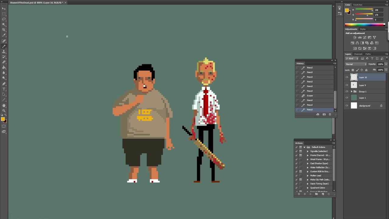 Shaun of the Dead pixel art characters work porcess