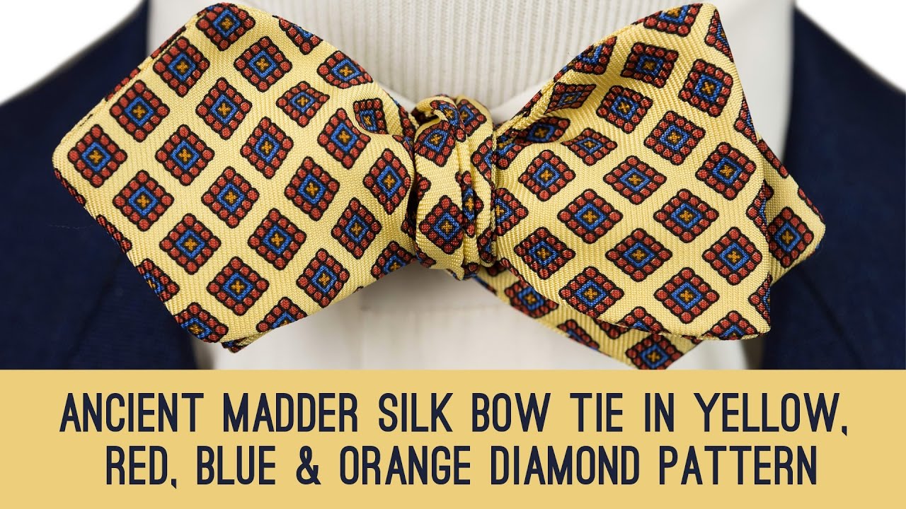 Ancient Madder Silk Bow Tie in Yellow, Red Blue & Orange Diamond Pattern