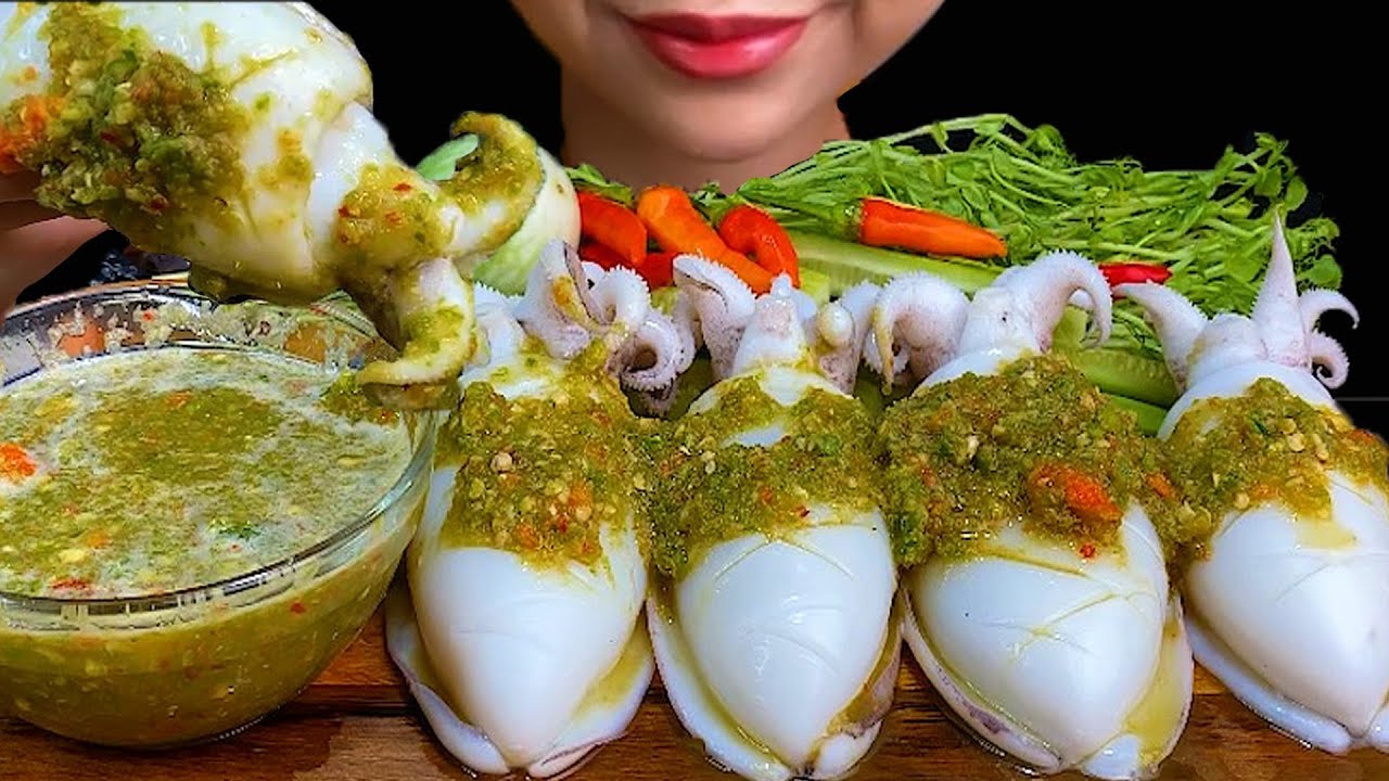 MUKBANG EATING SEAFOOD||CUTTLEFISH  & THAI SEAFOOD SAUCE