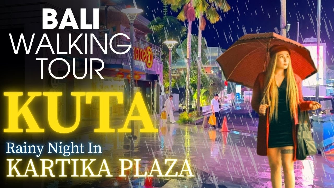 Bali Rainy Night Walk 🌧️ | Kuta Kartika Plaza Street Ambience