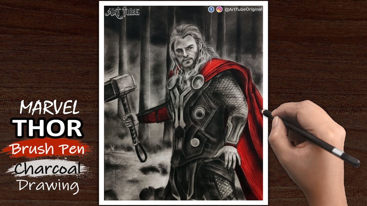 Drawing Thor Chris Hemsworth | How to draw THOR using charcoal | Thor Love and Thunder - ART Tube