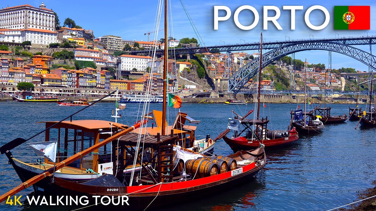 Porto walking tour in 4K with animated map. Portugal.