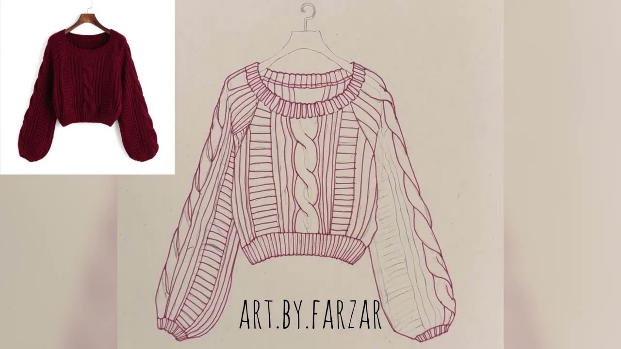 How to draw knitted pullover