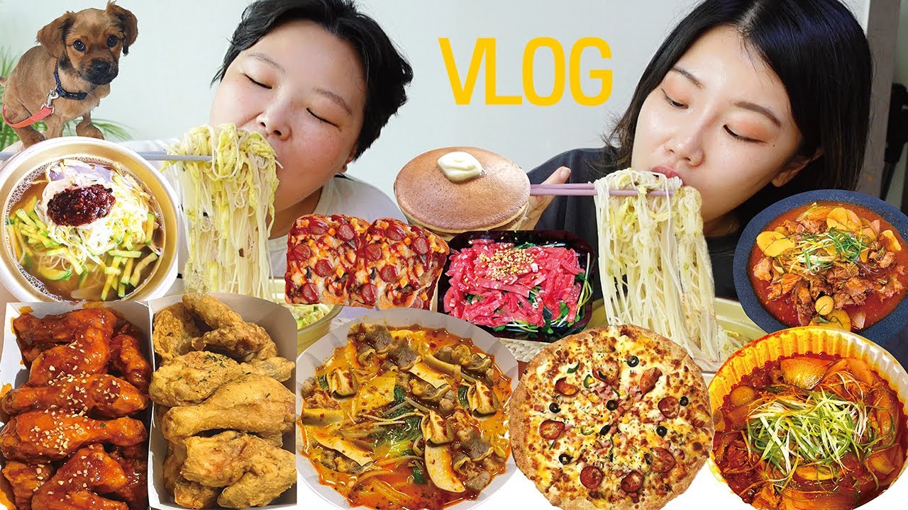 먹방 브이로그 | 펫시터 된 날🐶 ( 마라탕 잔치국수 피자나라치킨공주 매운돼지갈비찜 팬케이크 육회 피자빵 만들기 ) Mukbang VLOG