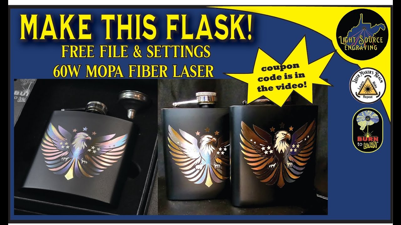 Гравировка фляги трехцветным волоконным лазером MOPA и БЕСПЛАТНЫЙ файл