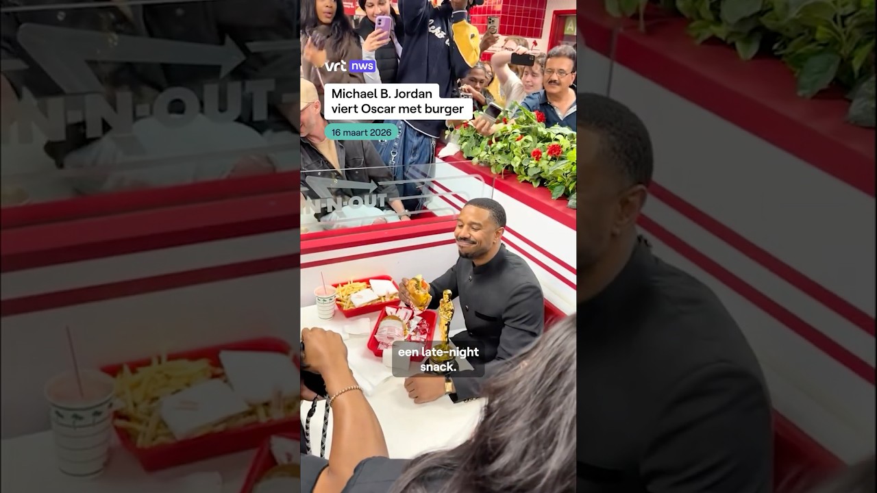 Michael B. Jordan viert Oscar met burger. #vrtnws #michaelbjordan #oscars #innout #burger