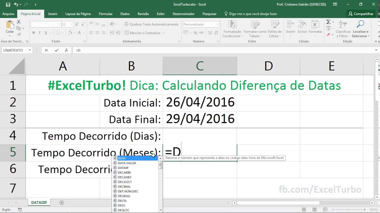 Excel Turbo - Calculando Diferença Entre Datas com a Função DATADIF