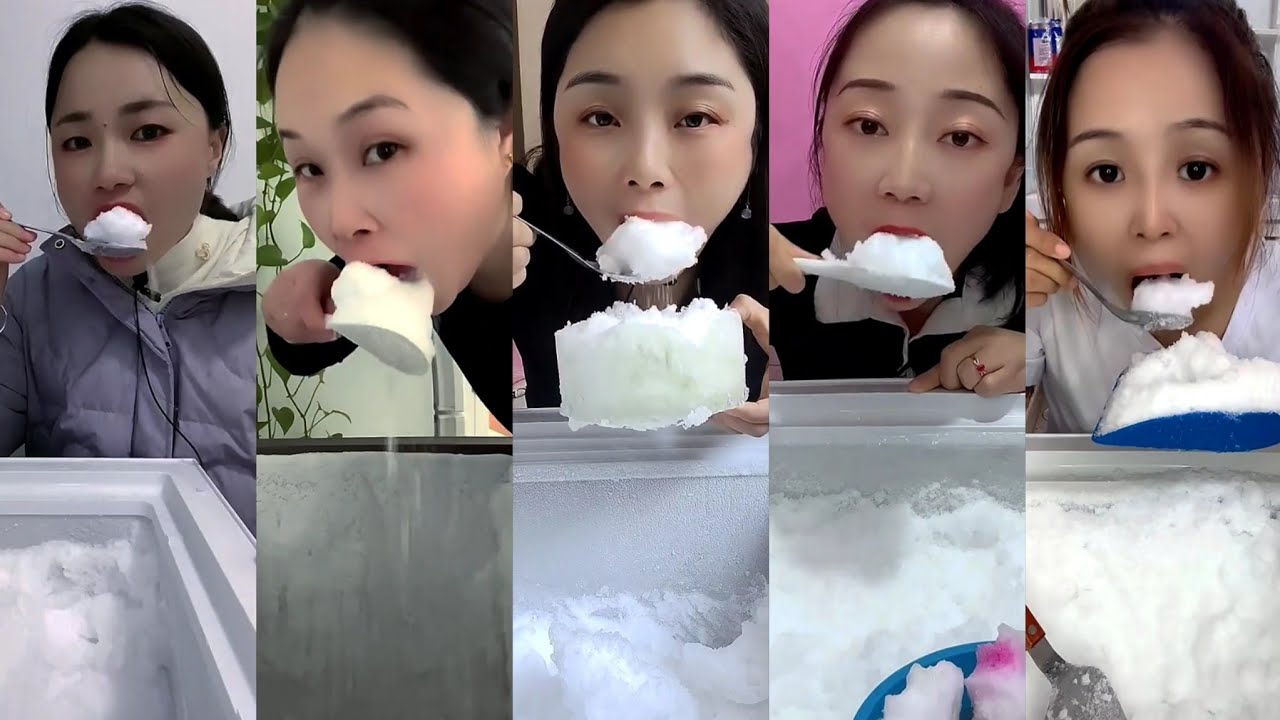 ASMR powdery ice eating only bites