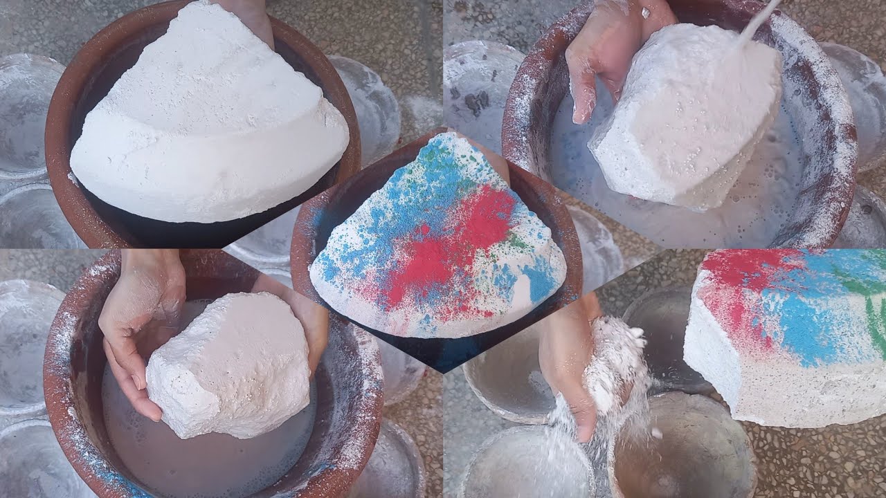 #asmr 🤍 Pure White Cement Dusty Dry and Water Claypot Crumbling with Dipping and Paste Play 💦