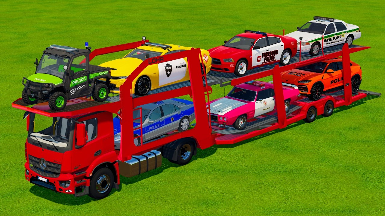 TRANSPORTING POLICE CARS & RUSTY CARS WITH AUTOTRANSPORTER TRUCKS! Farming Simulator 22