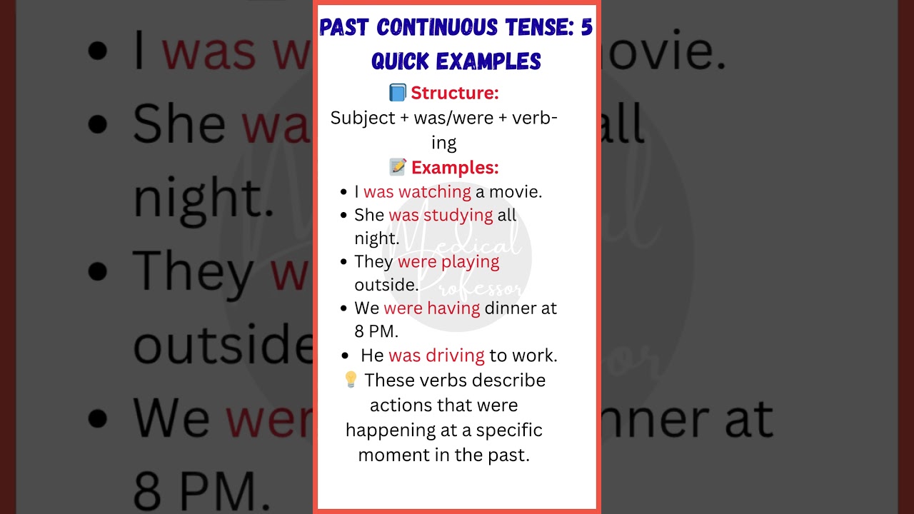Past Continuous Tense: 5 Quick Examples | Easy English Grammar for Beginners
