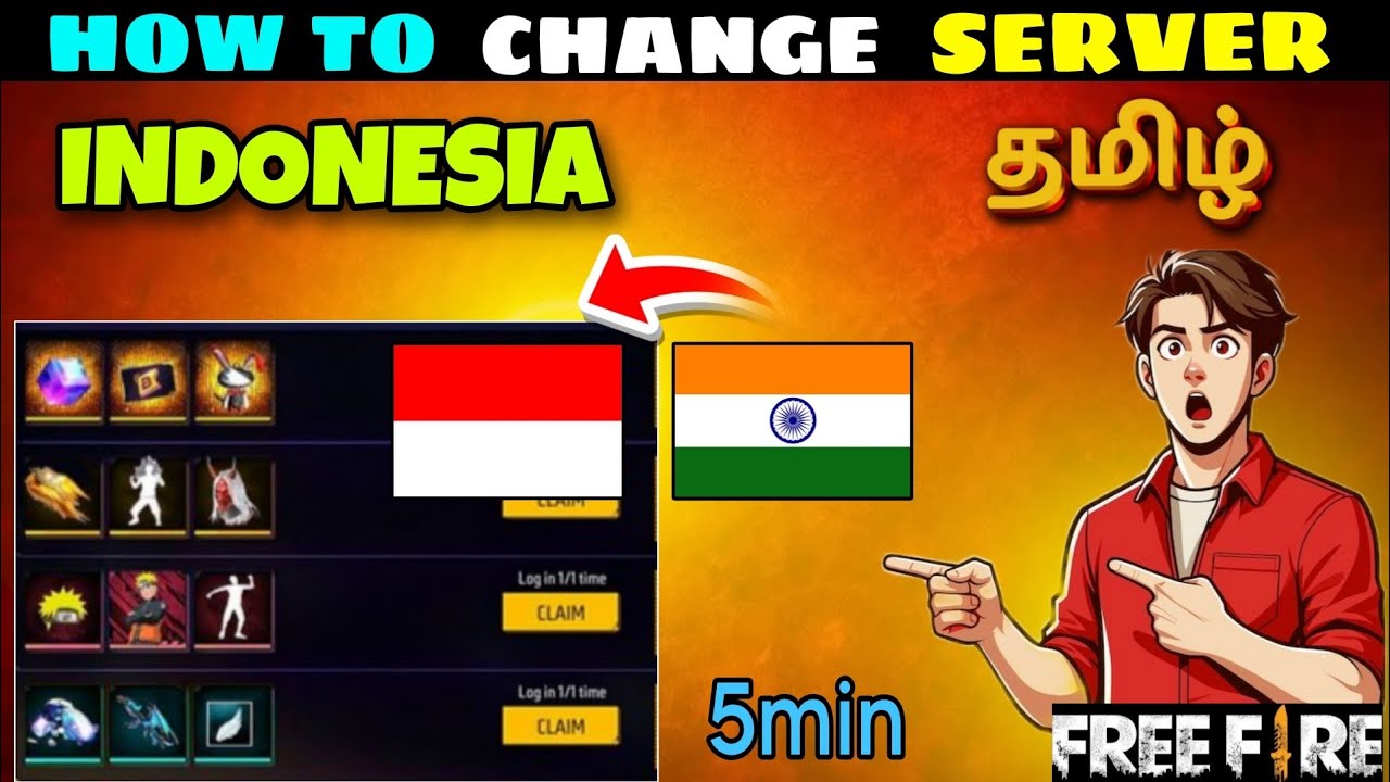 🤩HOW TO CHANGE SERVER💥 FOR FREE FIRE தமிழில் RKGAMINGBOYS | how to download indonesia server |