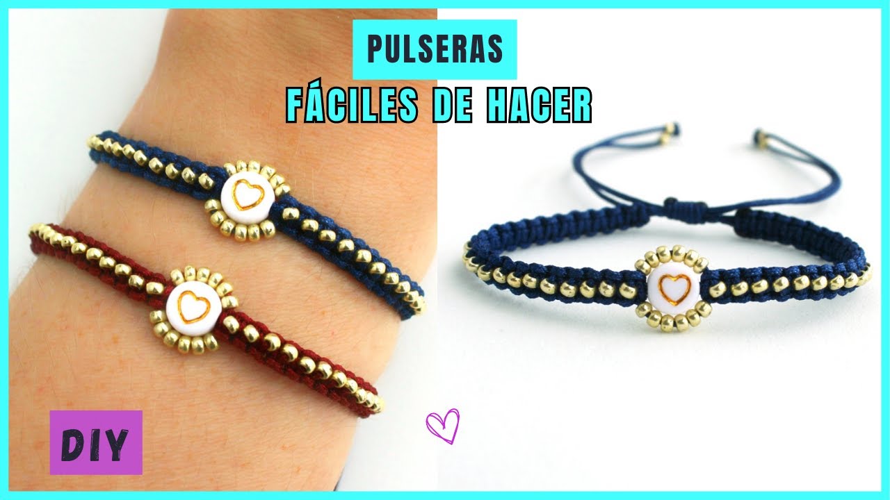 🔥 Como hacer PULSERAS de HILO en MACRAMÉ con mostacillas / pulseras fáciles  #cursosdebisuteria