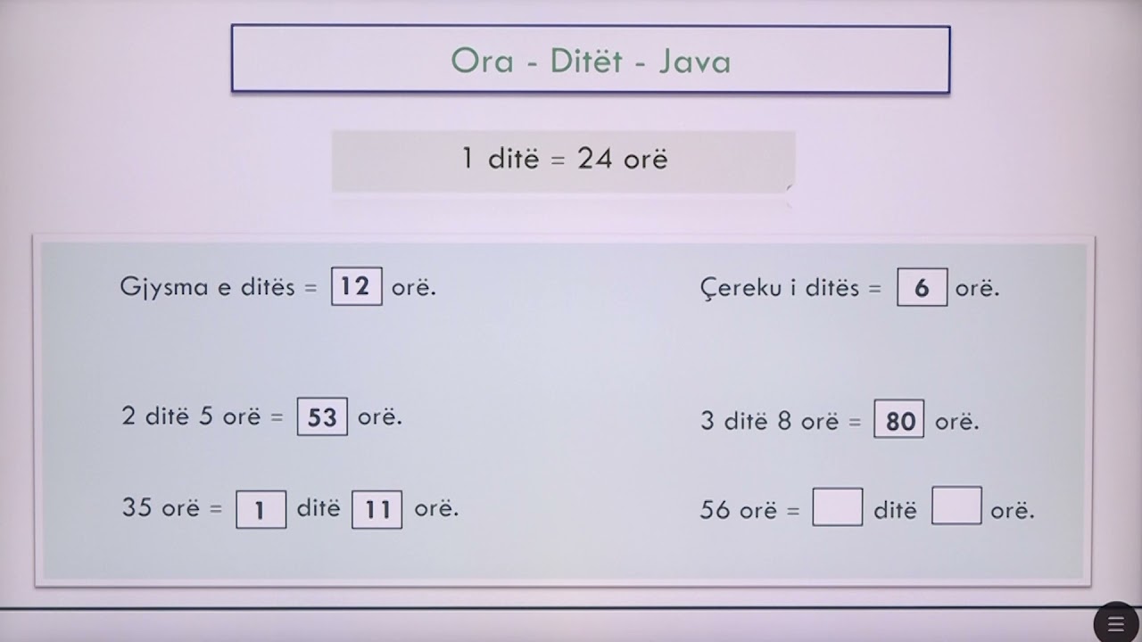 3 02 058 - Java e dymbëdhjetë - Matematikë - Matja e kohës ora, ditët, minutat 2