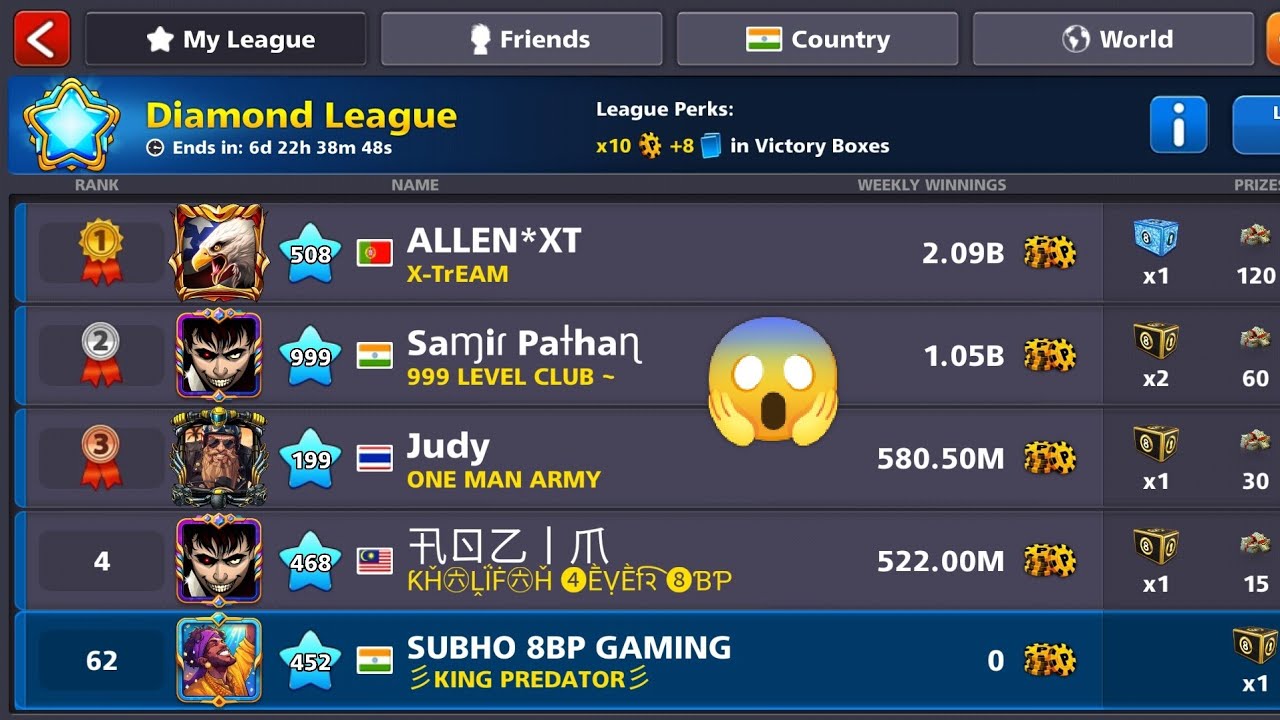 DIAMOND LEAGUE TOP 😱 8 BALL POOL