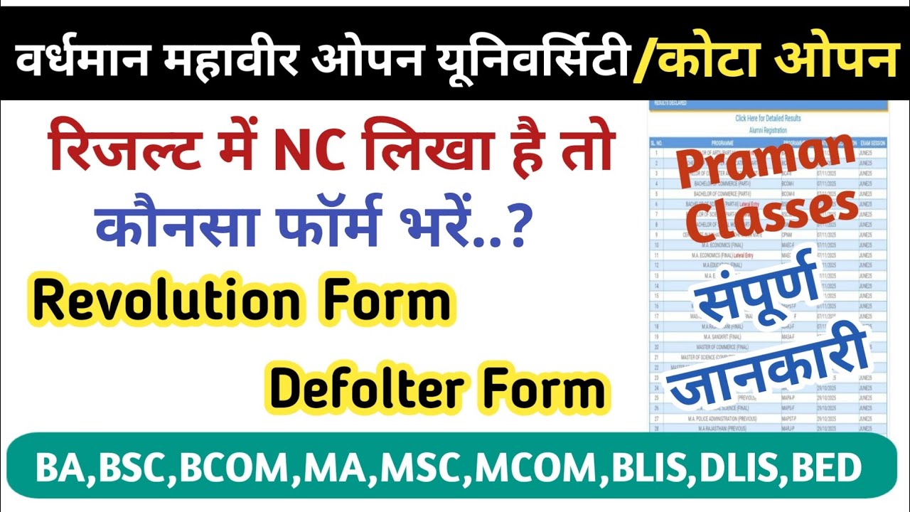 VMOU Kota Open Result NC Problem😱. VMOU Revaluation Form & Defaulter Form 2026. VMOU update #vmou