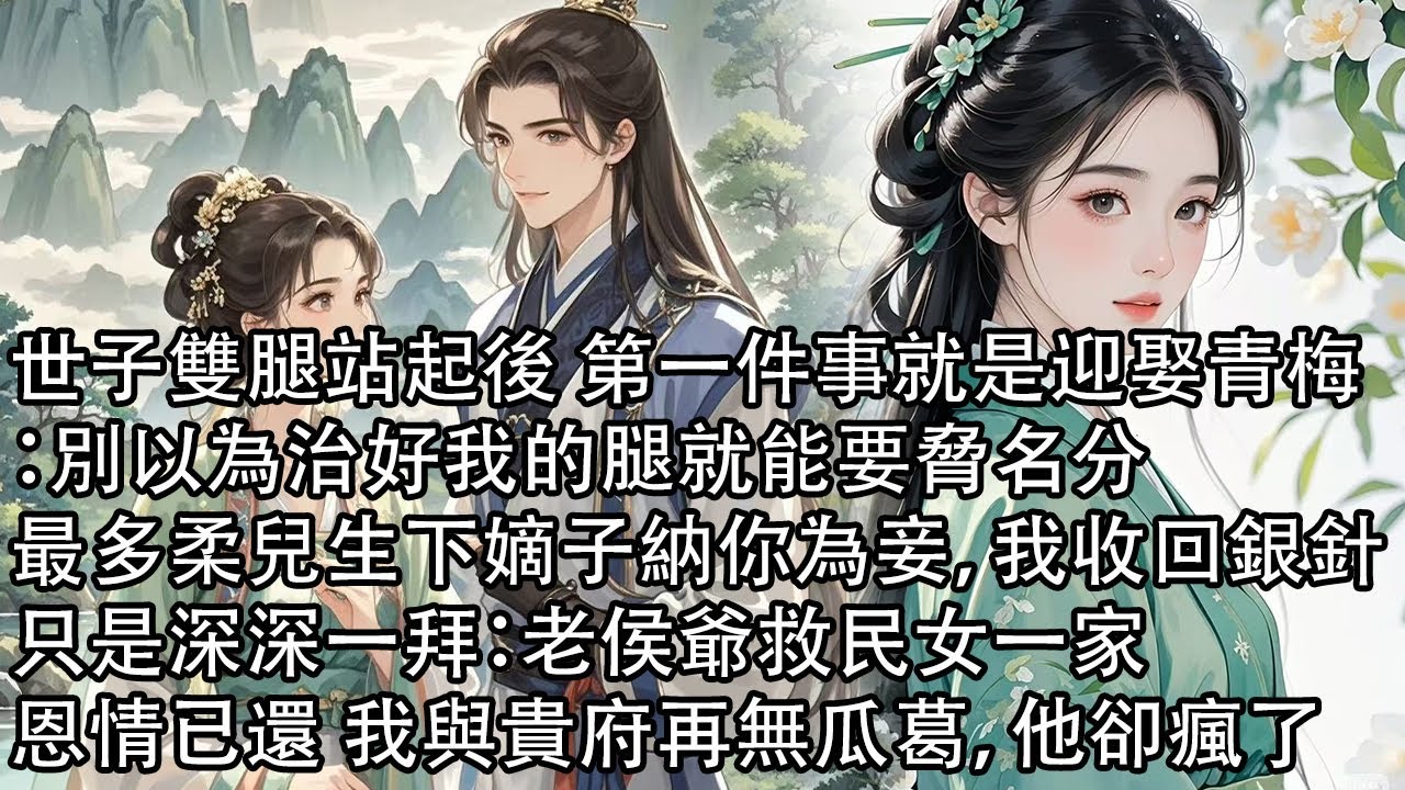 【一口氣看完】世子雙腿站起後 第一件事就是迎娶青梅：別以為治好我的腿就能要脅名分，最多柔兒生下嫡子納你為妾，我收回銀針，只是深深一拜：老侯爺救民女一家，恩情已還 我與貴府再無瓜葛，他卻瘋了