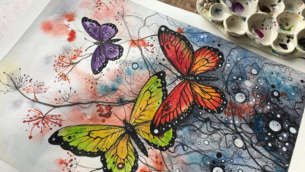 Watercolor Fantasy  butterfly's. Paint with me.