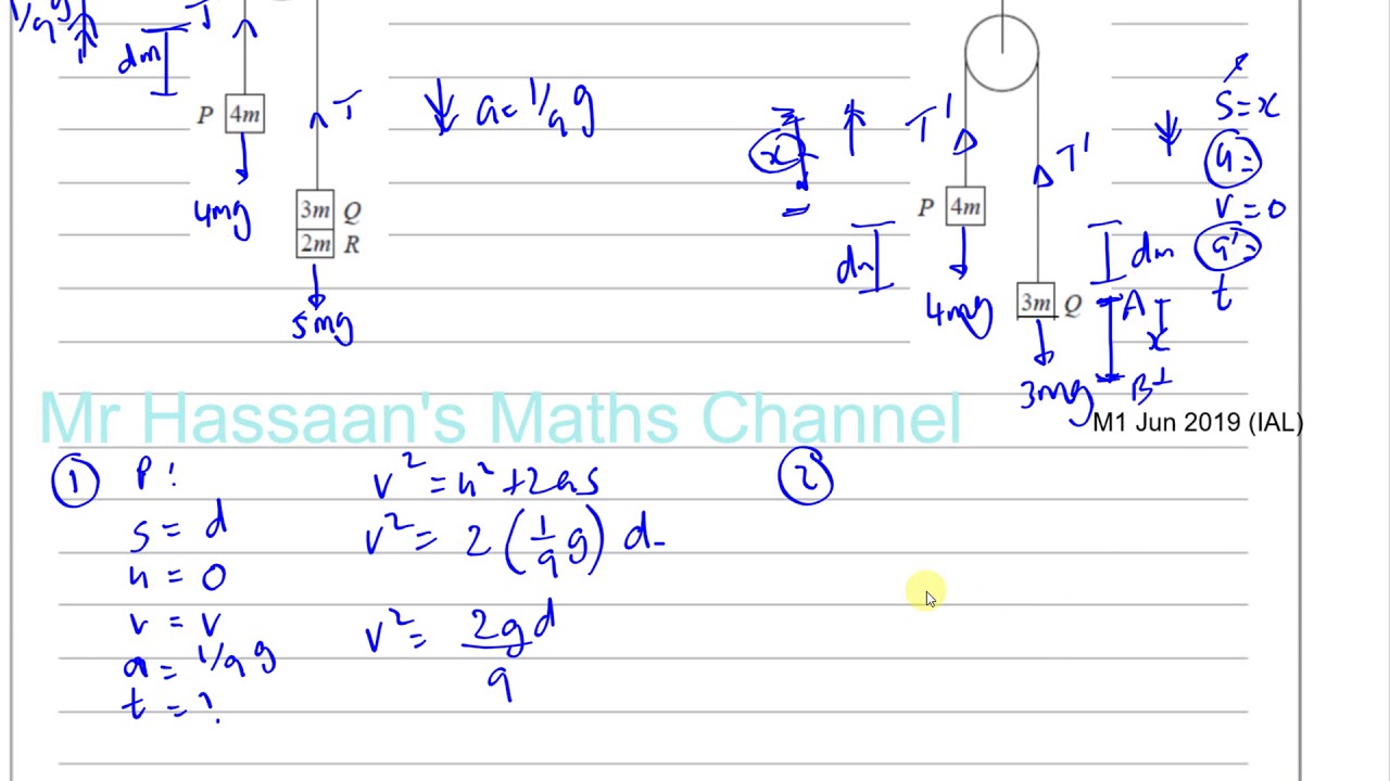 WME01/ 01 Mechanics M1 (IAL) June 2019 Q8c, Connected Particles