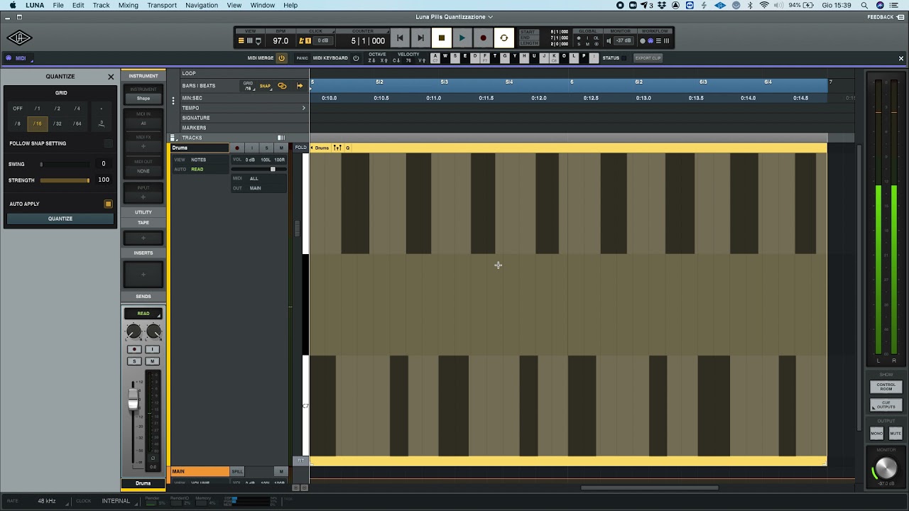 Universal Audio LUNA Pills 8: come quantizzare una traccia MIDI (ITA)