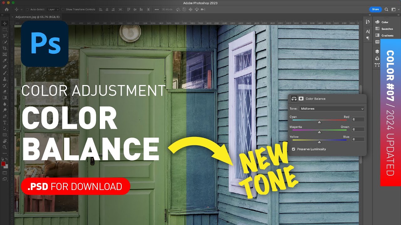 Color Balance Adjustment Layer + PSD File Demonstrated [Photoshop Color for Beginners]