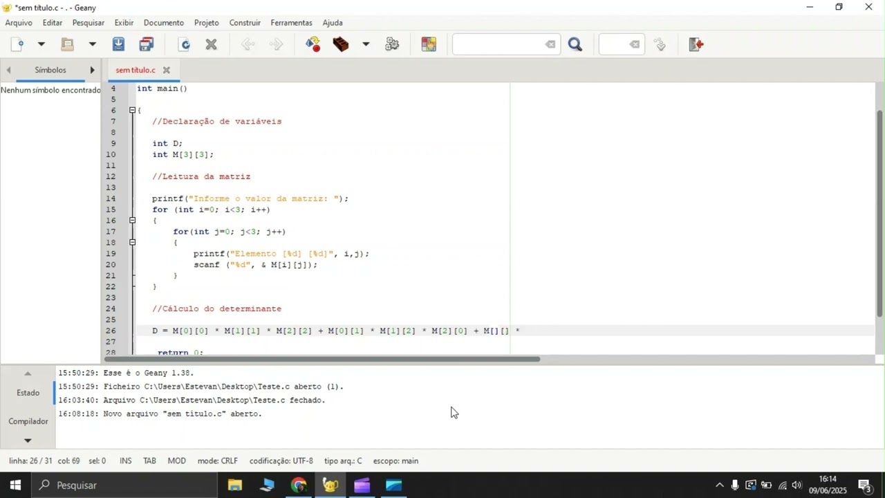 A&P 15 Cálculo de determinante para uma matriz 3x3