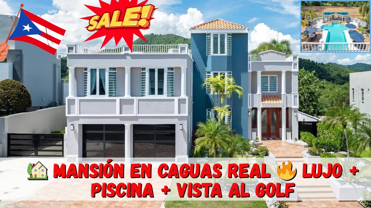 Mansión de 3 Niveles en Caguas Real con Vista al Campo de Golf | Casa de Lujo con Piscina y Estudio