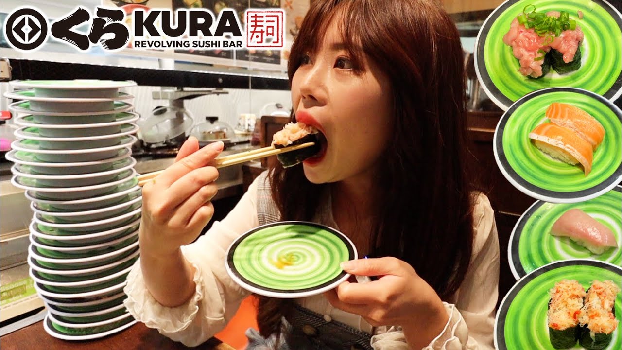 KURA REVOLVING SUSHI MUKBANG 먹방 Bluefin Toro, Negitoro, Salmon Belly Nigiri, Crab JAPANESE FOOD