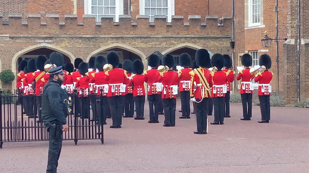 The Band of the Scots performing at St James Palace during the Change of the Guard ceremony.