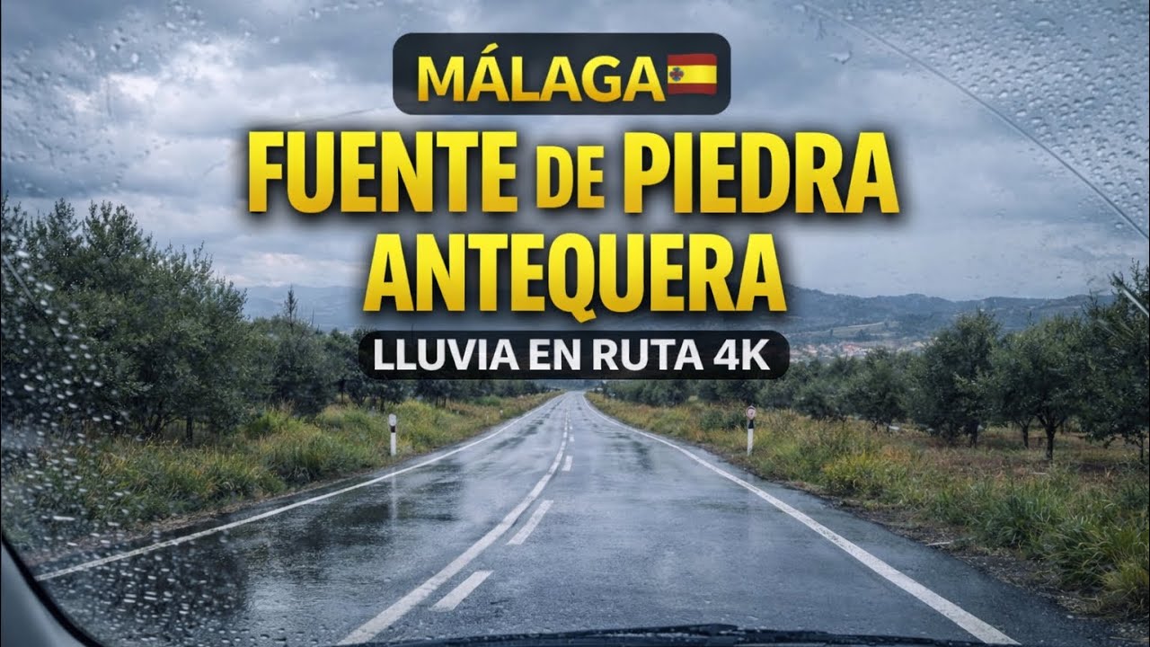 Scenic Drive 4K – Fuente de Piedra to Antequera Rainy Route | Relaxing Car POV