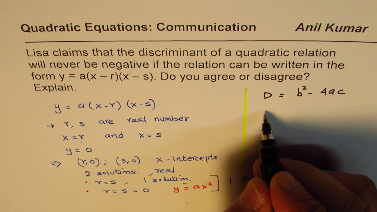 Explain if any factored form of the Quadratic equation have negative Discriminant