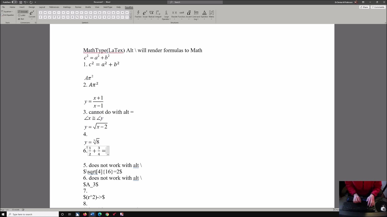 MathType LaTex in Word & Docs made easy with screen reader JAWS or NVDA by Dr Denise