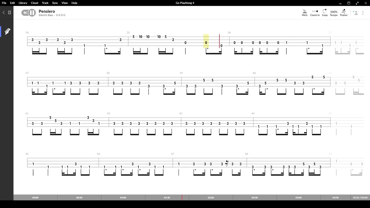Pensiero ( Pooh ) ,Tablatura e base Senza Basso - Backing bass track - NO BASS