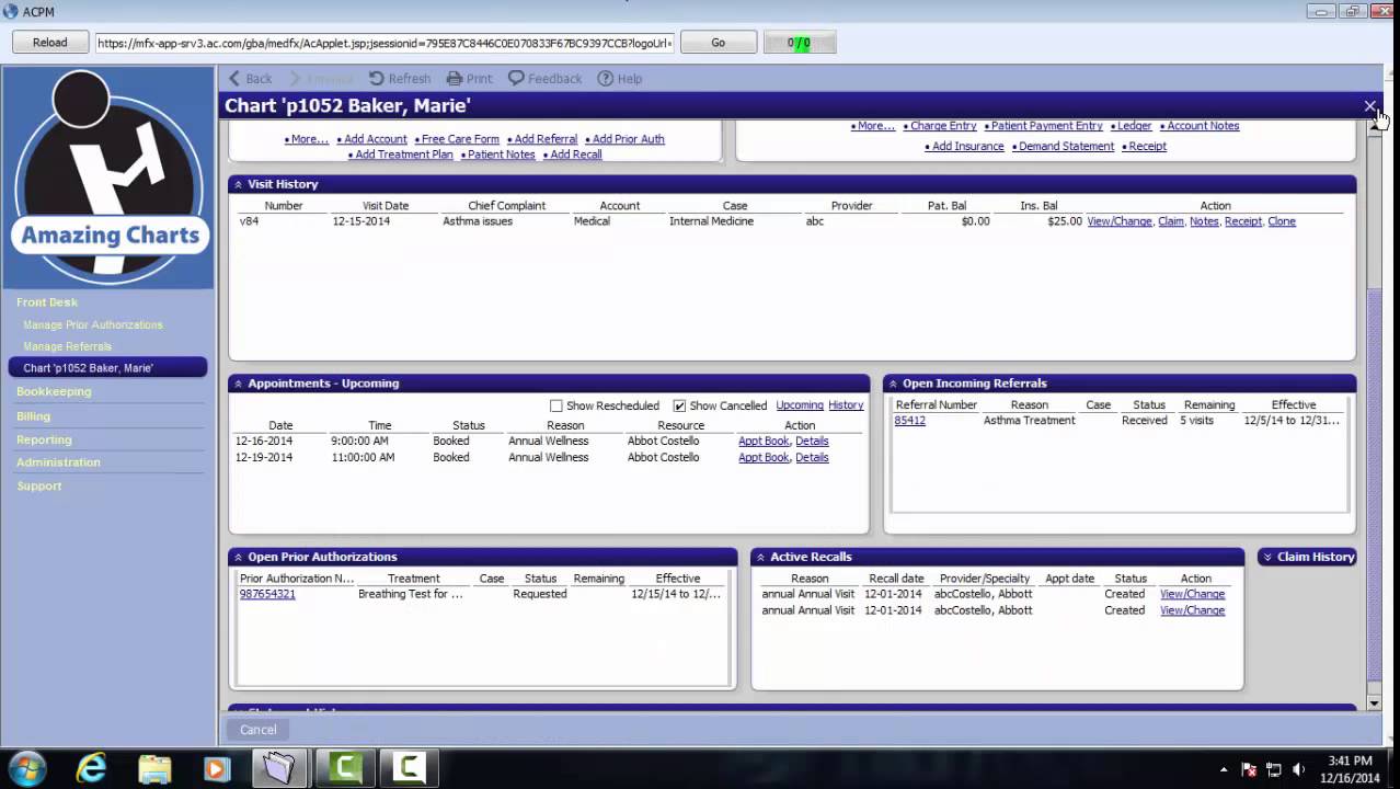Amazing Charts EHR + PM -- Front Desk Functions