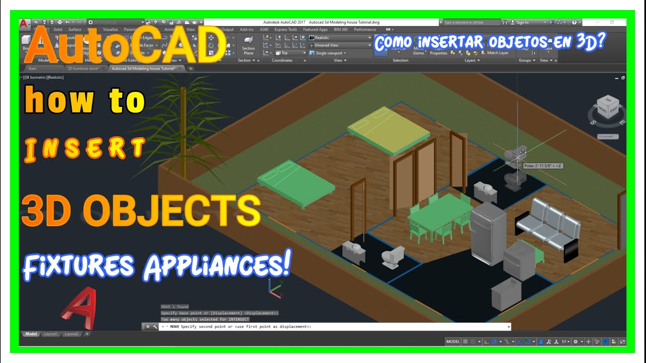 How to insert 3D object in Autocad, Furniture Blocks for Beginners.