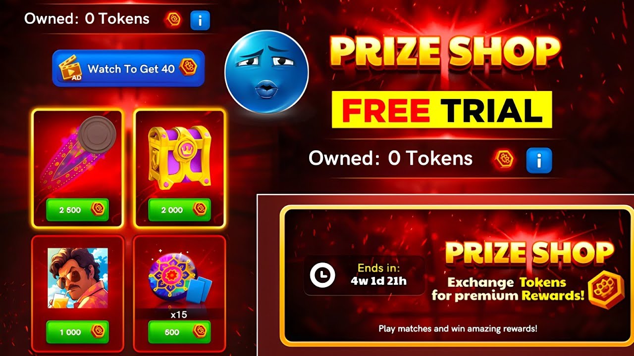 PRIZE SHOP EVENT FREE TRIAL 100% IN CARROM POOL 😍