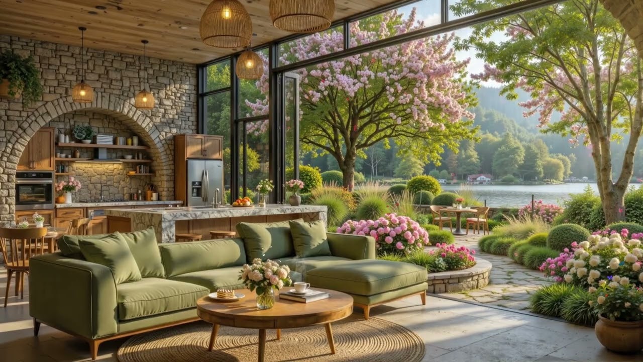 Morning Jazz Music in a Blooming Lakeside Retreat | Calm Instrumentals Jazz Music for Work, Study