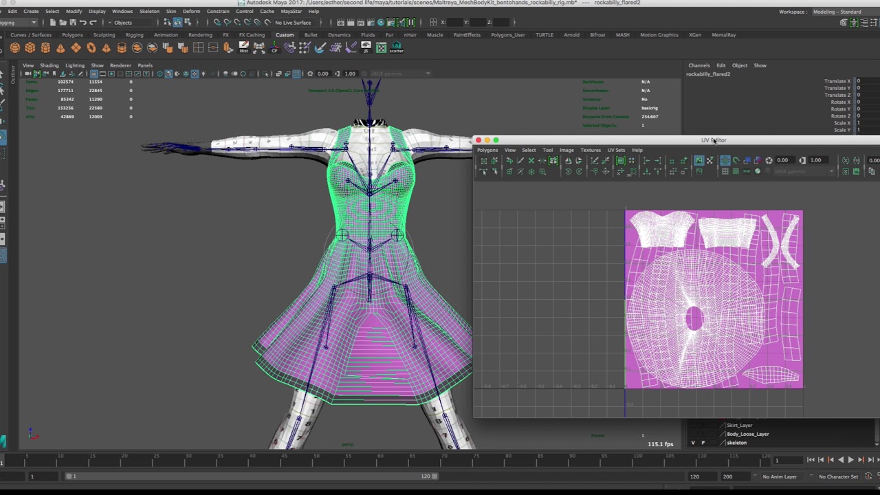 Tutorial 1: rigging a dress for Second Life with the Maitreya kit in Maya