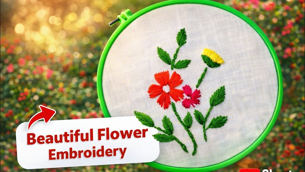 Beautiful Flower Embroidery 🌸 | Easy Hand Embroidery Design#embroidery#flowerembroidery#handembroide