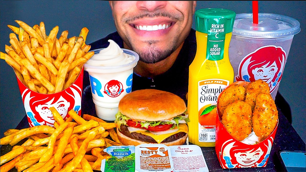 WENDY'S | ASMR | CHEESEBURGER CHICKEN NUGGETS FRENCH FRIES | VANILLA FROSTY | MUKBANG EATING SHOW