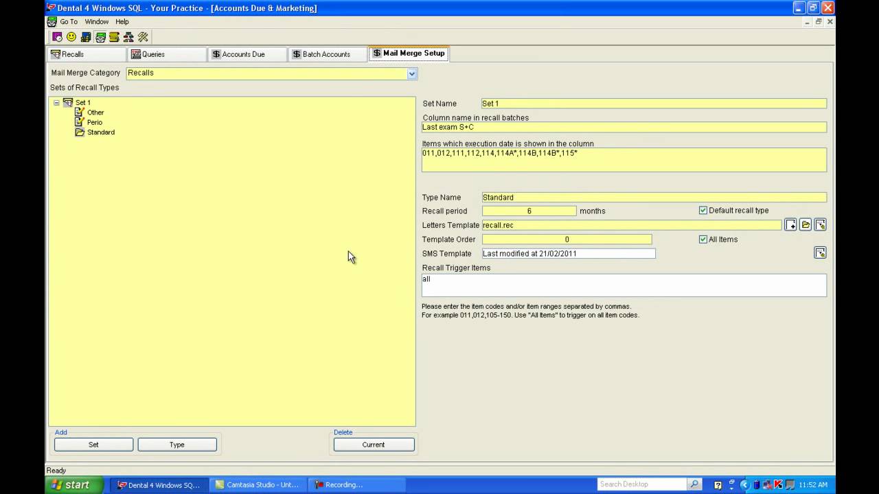 dental4windows SMS recalls tutorial