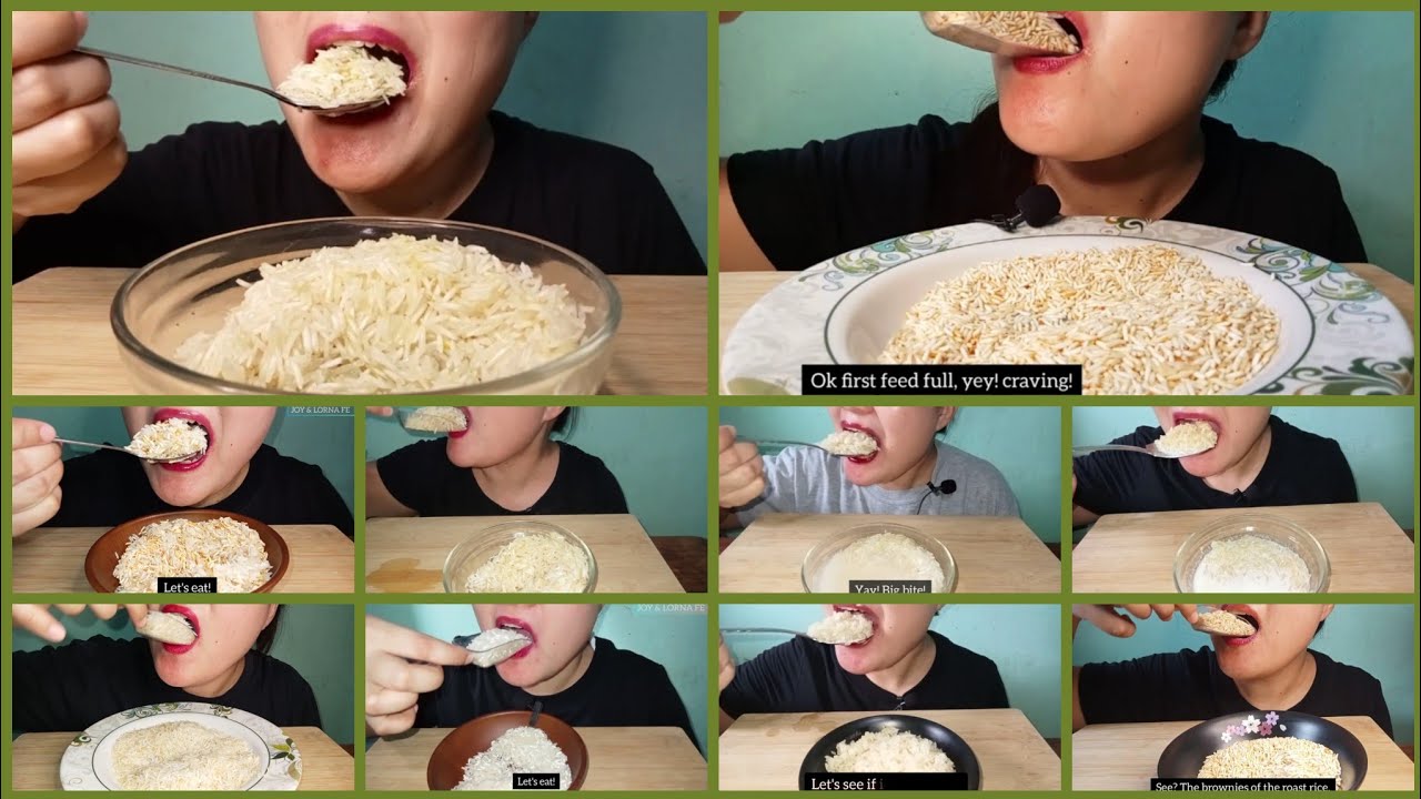 MOUTHFUL COMPILATION EATING RAW|| ROASTED RICE, RAW RICE DRY, HALF DRY, SOAKED RAW RICE @Joylorna8