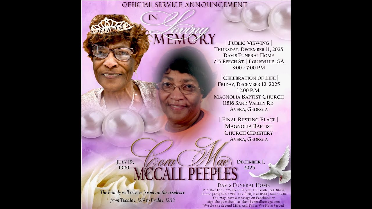 Mrs. Cora Mae McCall Peeples Homegoing Tribute Video
