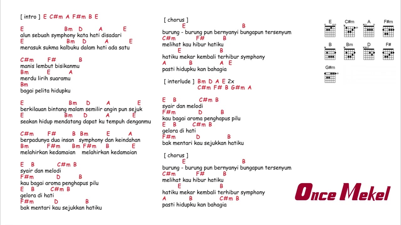 kunci gitar & lirik lagu | Once - symphony yang indah