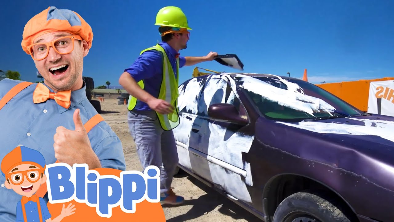 Painting the car! | Blippi Vehicles | Learning Videos for Kids