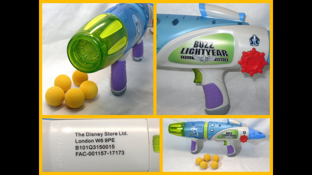 Buzz Lightyear Disney Store Toy Story Sfx Blaster Gun 5 x Glow In The Dark Balls